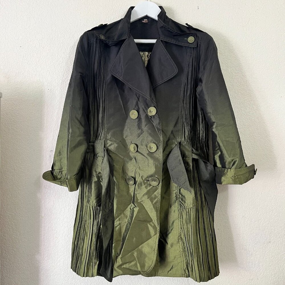 Lindi Metallic Jacket XL Women Green Ombre Shimmer Pleated Belt Double-Breast